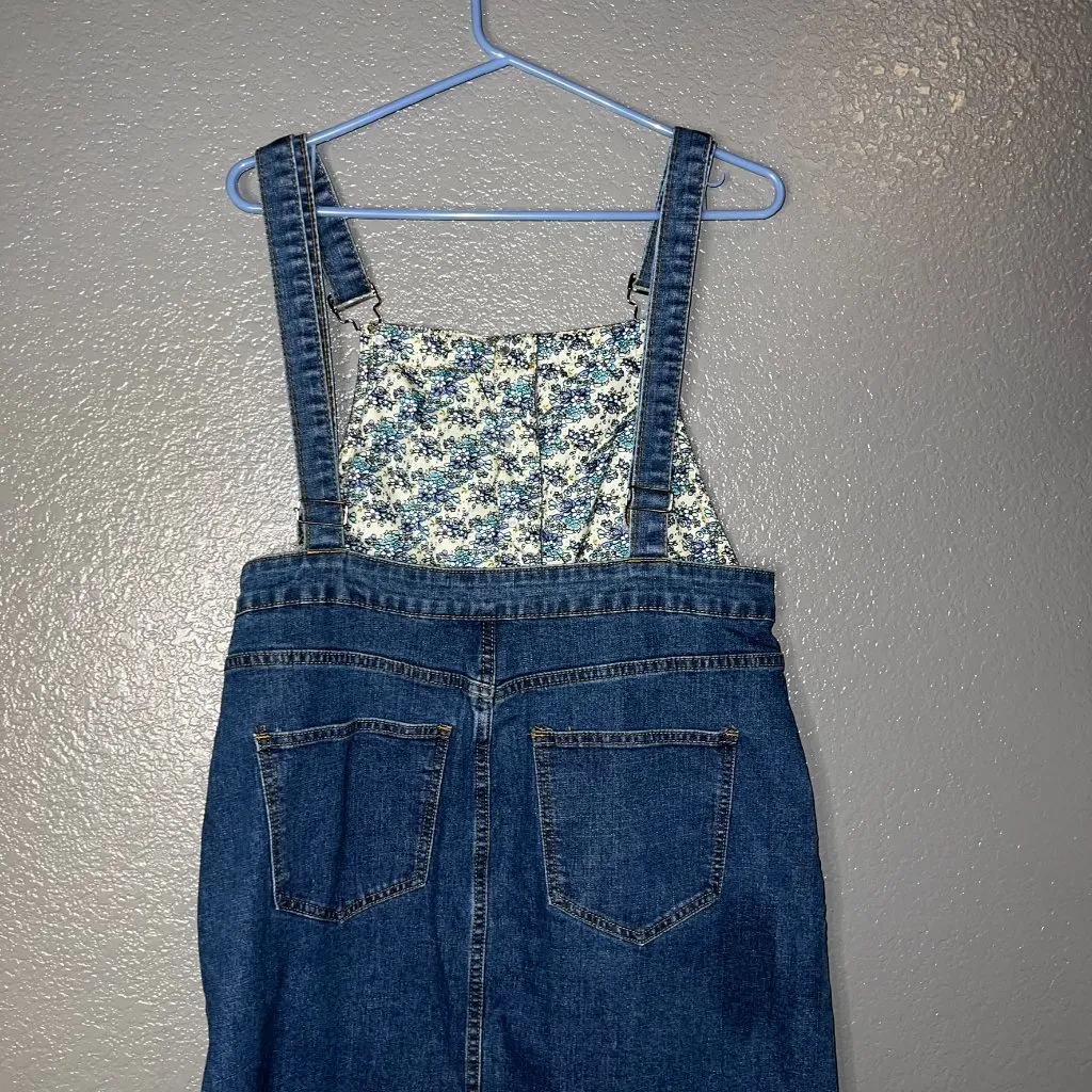 Women’s Denim Overall Dress Medium Button Front Jean Jumper Skirt Casual 34” White - Image 3