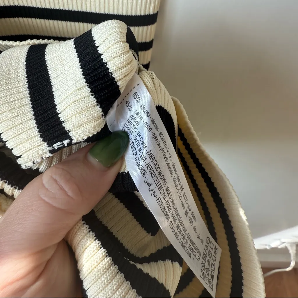 Zara Black and Cream Striped Strapless Rib Stretch Knit Bodycon Maxi Dress L NWT - Image 7