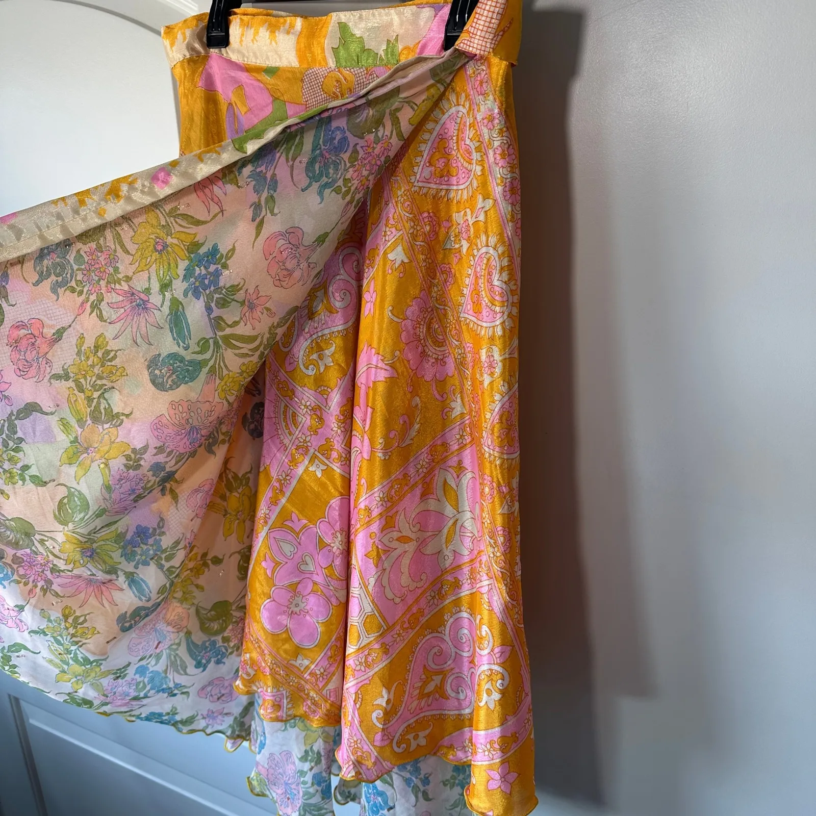 Floral‎ Wrap Skirt Bohemian Reversible Colorful Print Tie Waist Flowy Medium Orange - Image 2