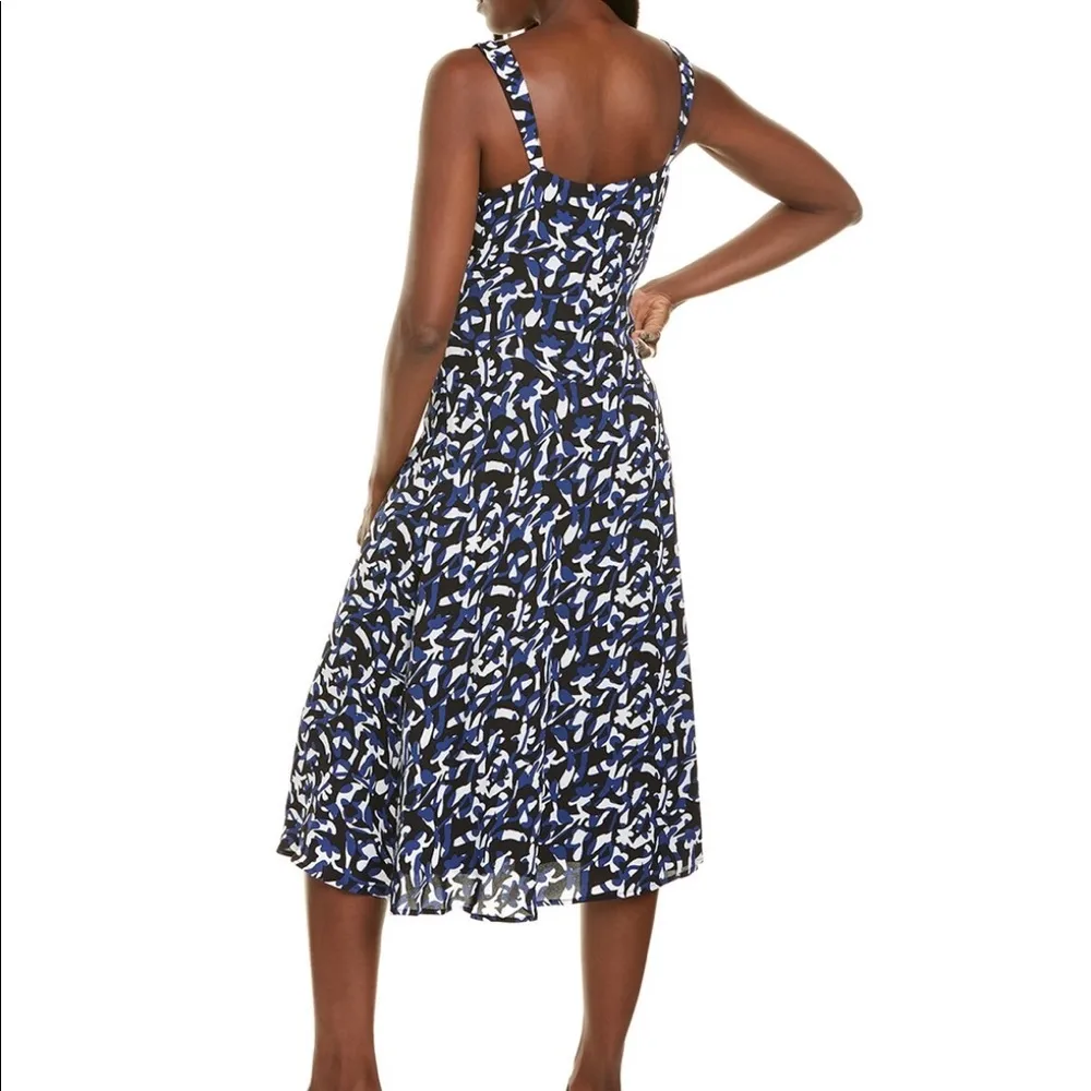 dress midi fit & flare black, blue & white print size 4 NWT - Image 2