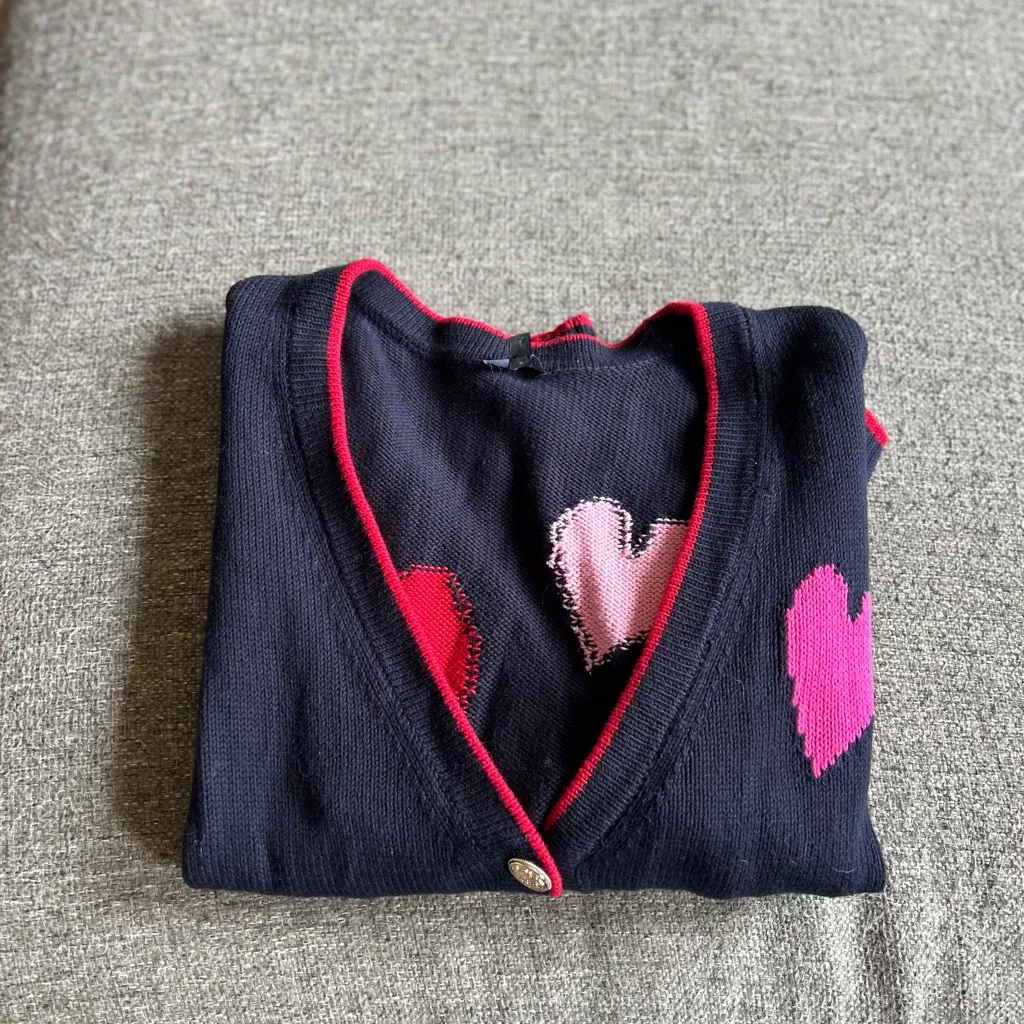 Talbots Black Cardigan Cable Knit Sweater with Pink Heart Accents | Sz 1X - Image 9