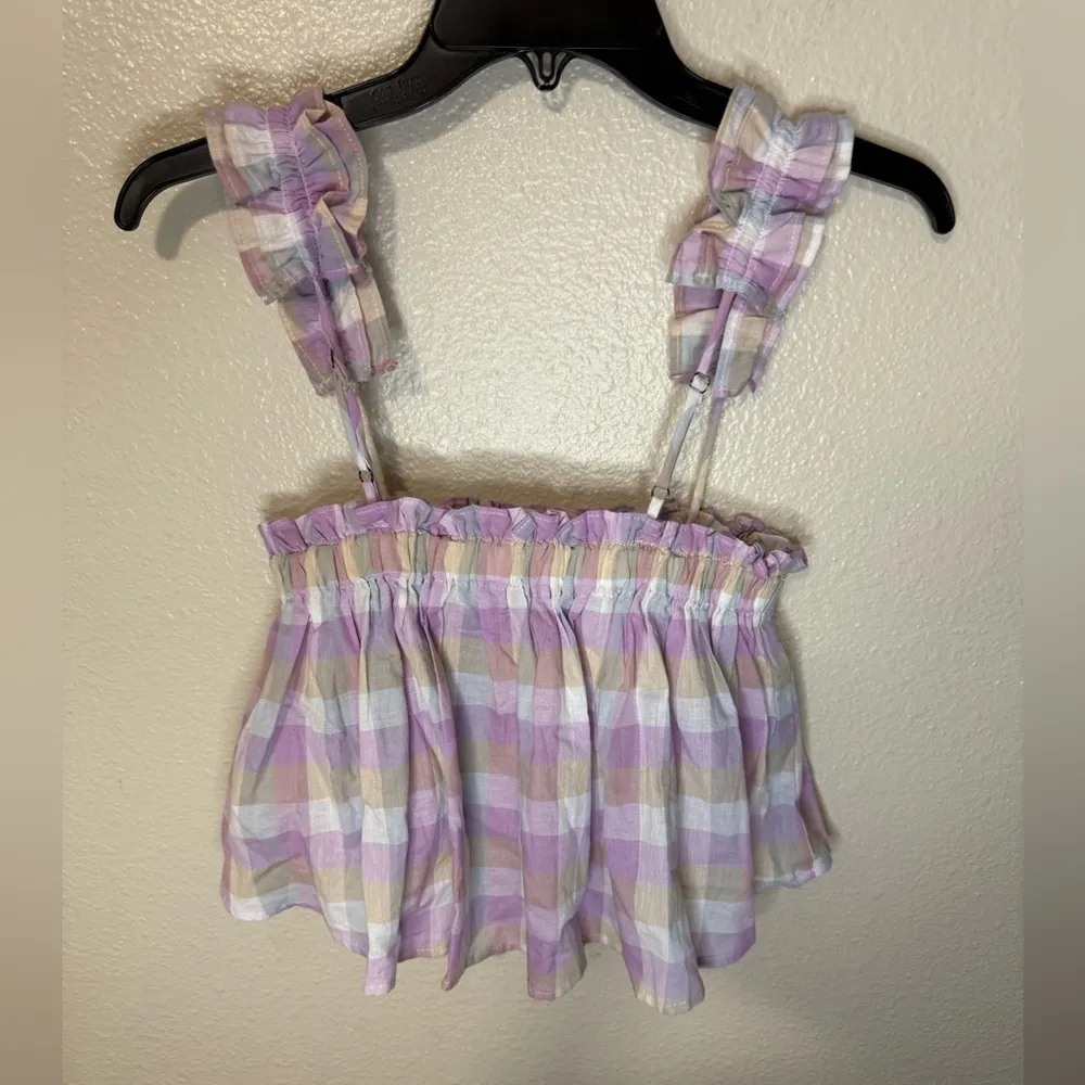 MABLE gingham Pastel Plaid Ruffle crop top Purple Size M - Image 6