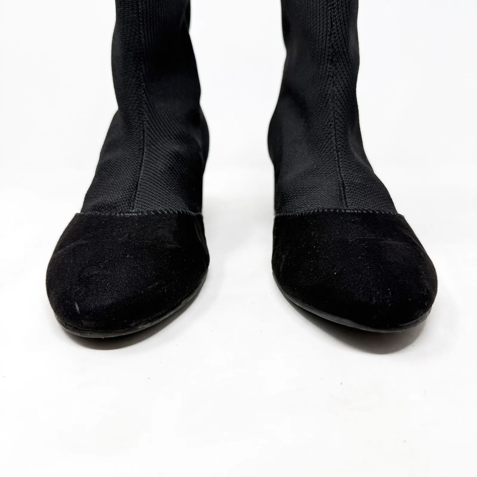 [Nine West] Black Almond Toe Mixed Media Sock Booties Knit Ankle Boots Size 9M - Image 3