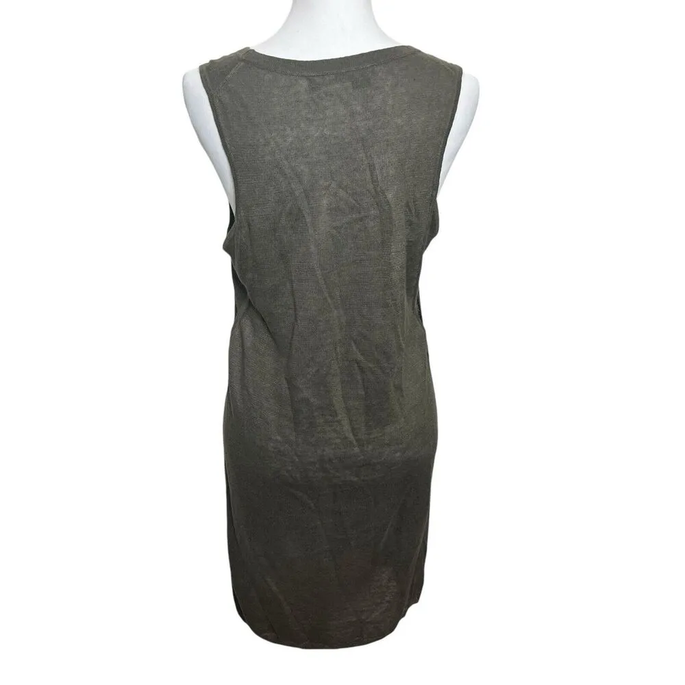 360 Sweater Italian Yarn Dress Women’s Size Medium Olive Sleeveless Cut Out Mini Green - Image 7