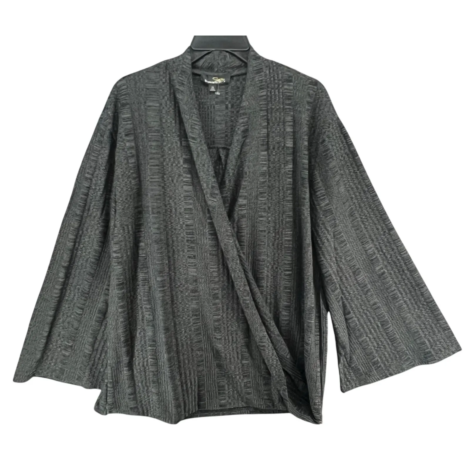 Suzanne Betro Sweater 1X Gray Textured Faux Wrap Front Stretch Surplice Cozy Top - Image 1