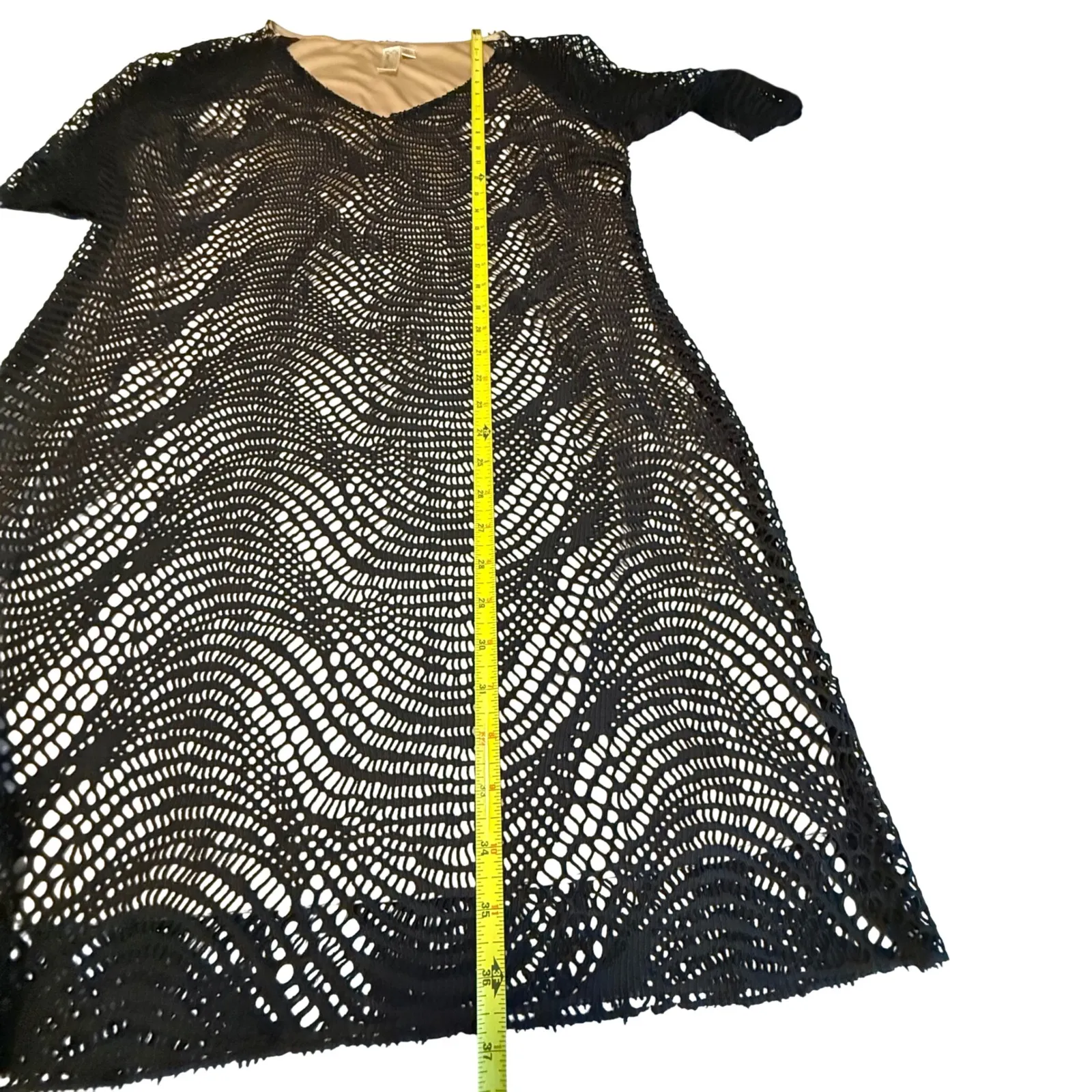 Emma & Michele Black Crochet V Neck Sheath Dress Short Sleeve Party Trendy XL - Image 7