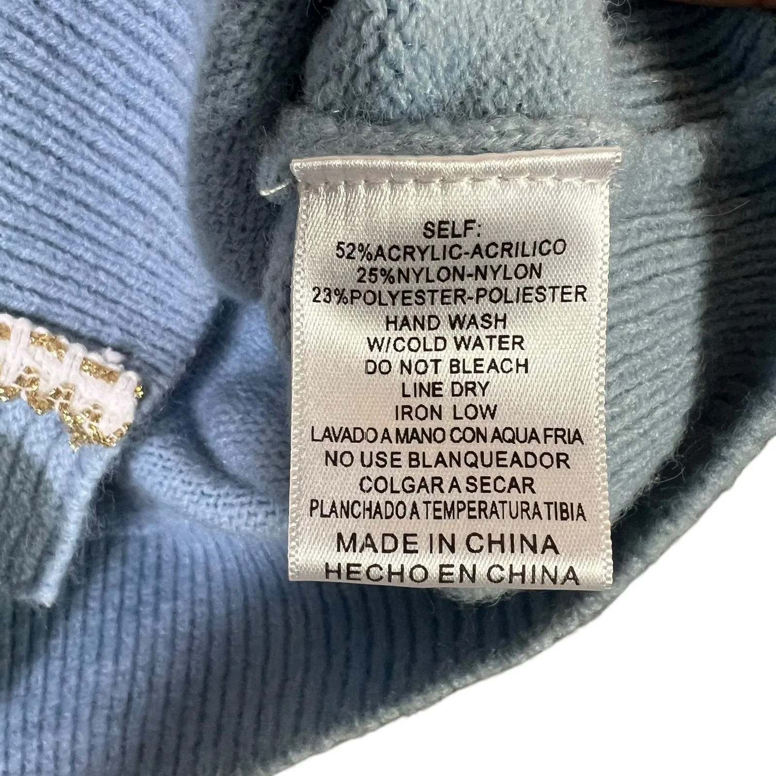 Listicle Cropped Cardigan Sweater Womens S Blue Pearl Rhinestone Old Money - Image 6