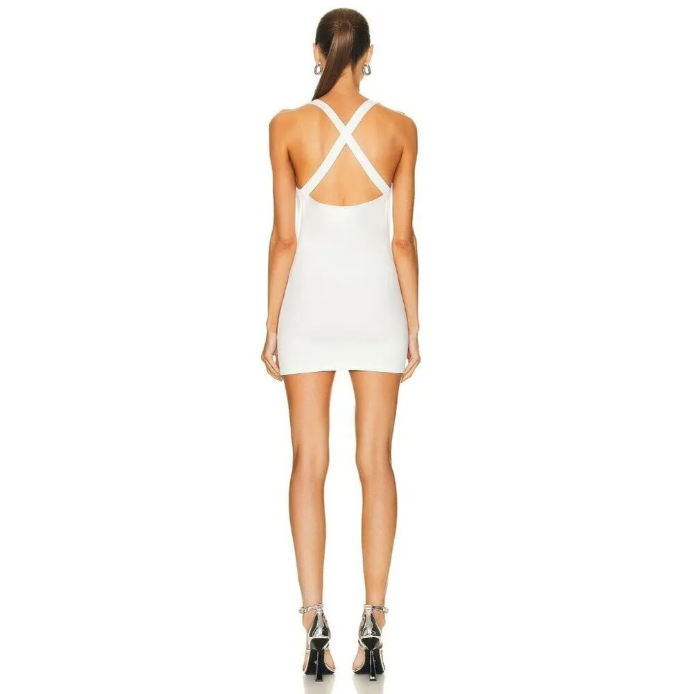 EB Denim Cowl Buckle Dress in White XSmall New Womens Tank mini Bodycon Size XS - Image 2