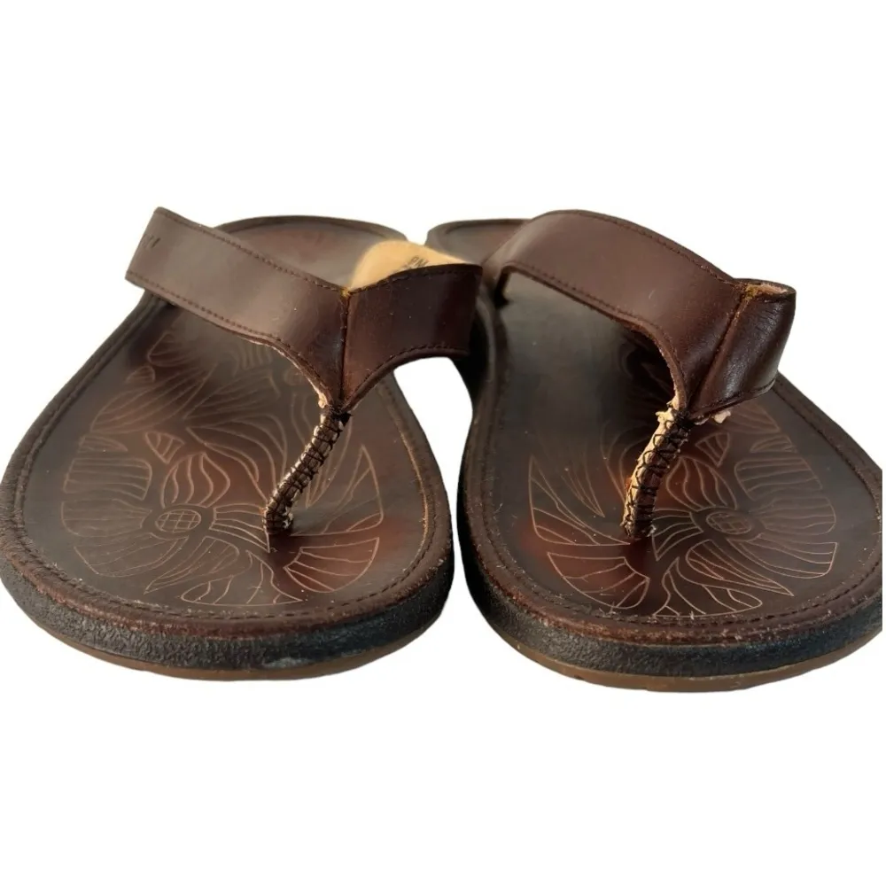JBU Women's Pele Leather Thong‎ Sandals Cognac Size 9 - Image 6