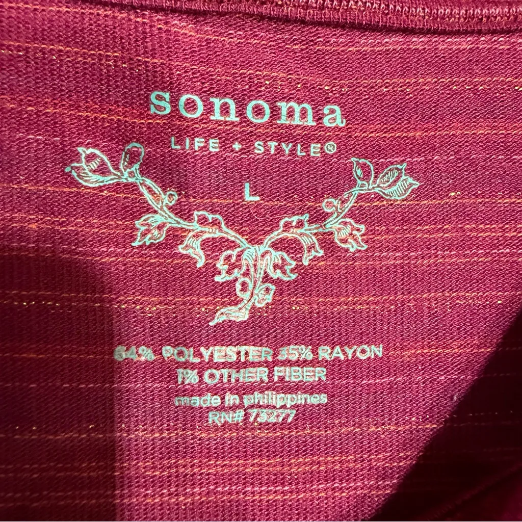 Sonoma Women's Magenta Striped Long Sleeve Dress Cowl Neck and Belted, Size Lg - Image 5