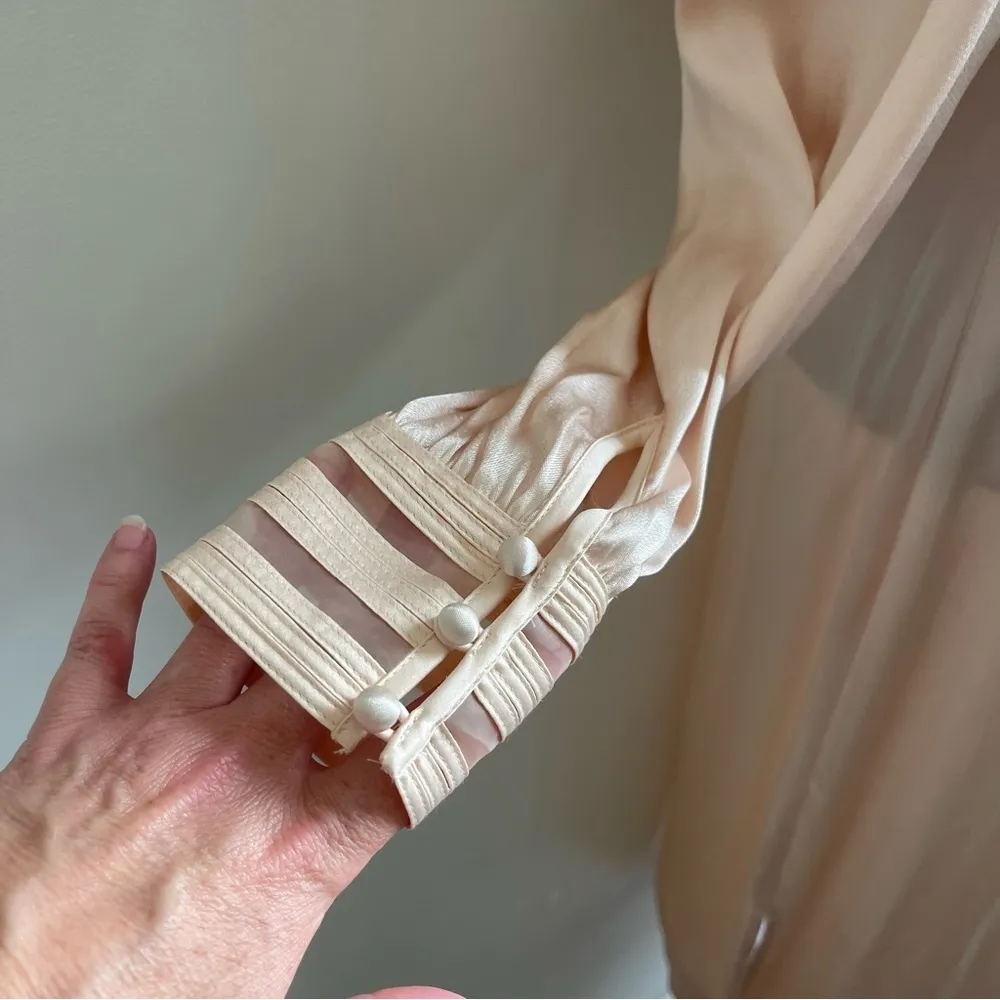 Reiss "Ray" Blush Pink Satin Midi Shirt Dress V-Neck Neck Tie Neutral Size 4 - Image 3