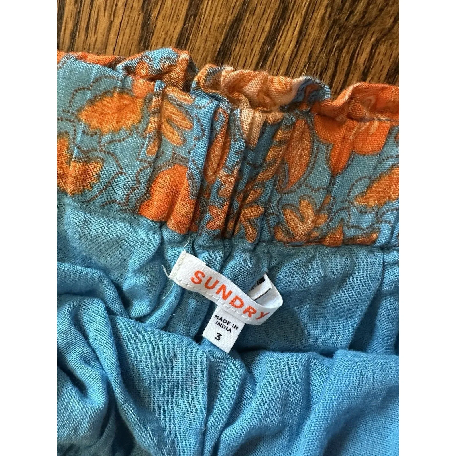 Sundry 100% Cotton Tiered Maxi Skirt Orange Blue Floral Lined Sz Large (3) Boho - Image 3