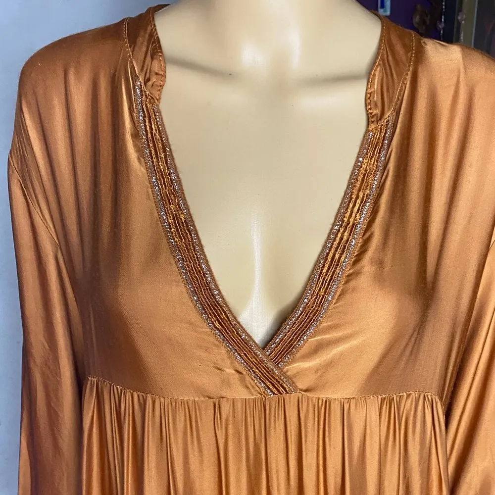 Cecile Wang France Rusty Brown Lace Trim Dress with Empire Waist size O/S - Image 8