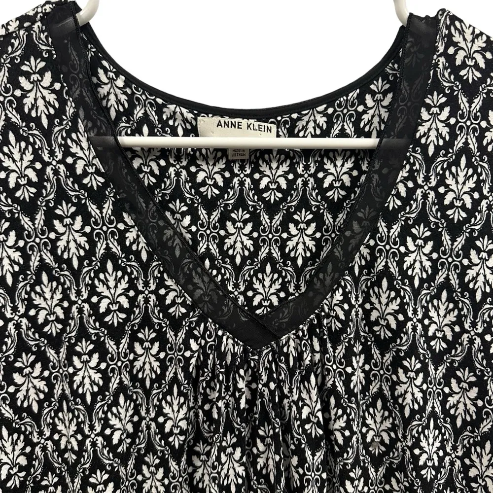 Anne Klein Black White Rayon Spandex Lightweight Long Sleeve V Neck Dress Large - Image 11