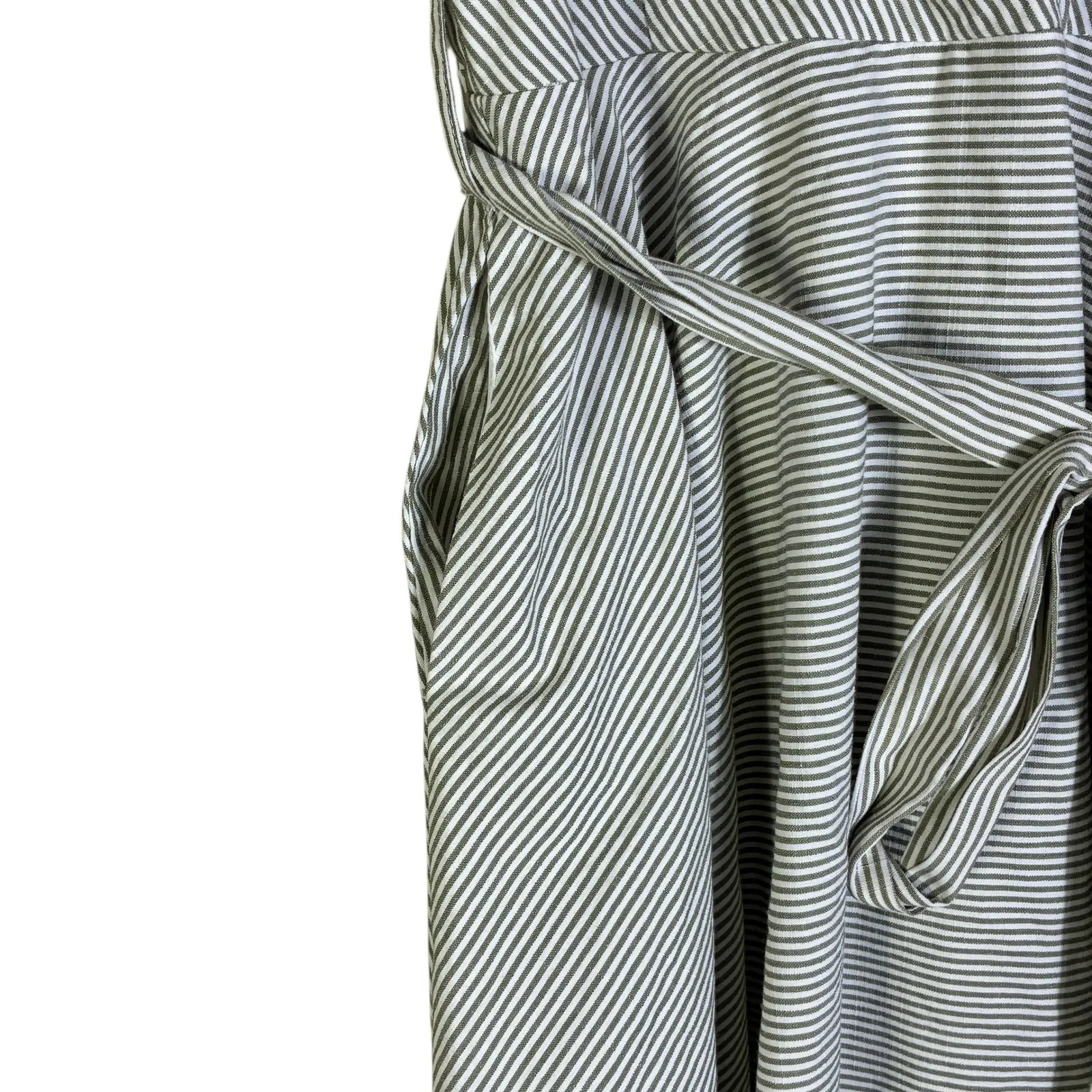 Listicle Striped Wrap Midi Dress Womens L Green White Sleeveless Tie Waist - Image 5