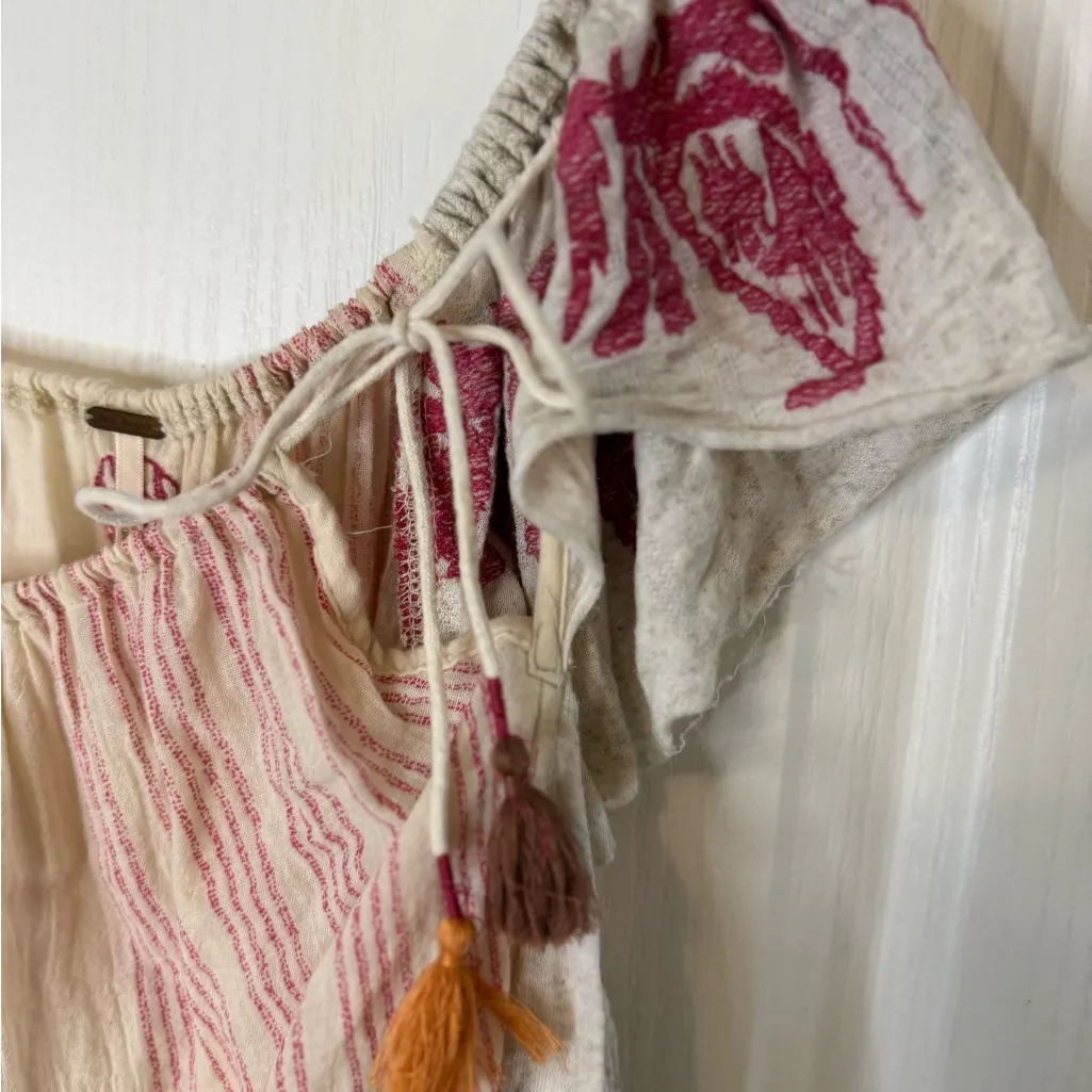 Free People Cream Top with Pink and Orange Embroidery - Image 2