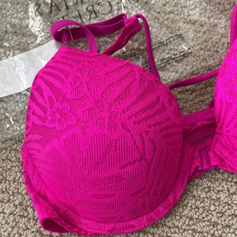 NEW Victoria’s Secret PINK Front Close Push-up Bra Floral Lace Pink Size 32C NIP - Image 13