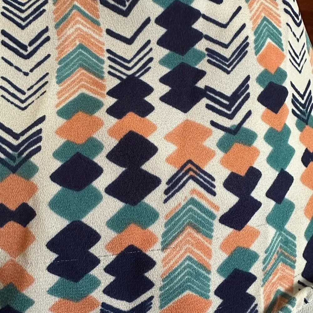 Anthropologie HD in Paris Career Blouse V Neck Tie Silky School Geo Office - Image 3