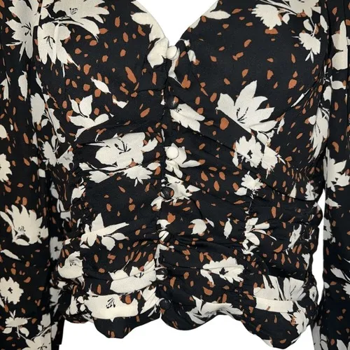 LULU'S Chic Validation Black Floral Print Ruched‎ Long Sleeve Top NWT Size Small - Image 7
