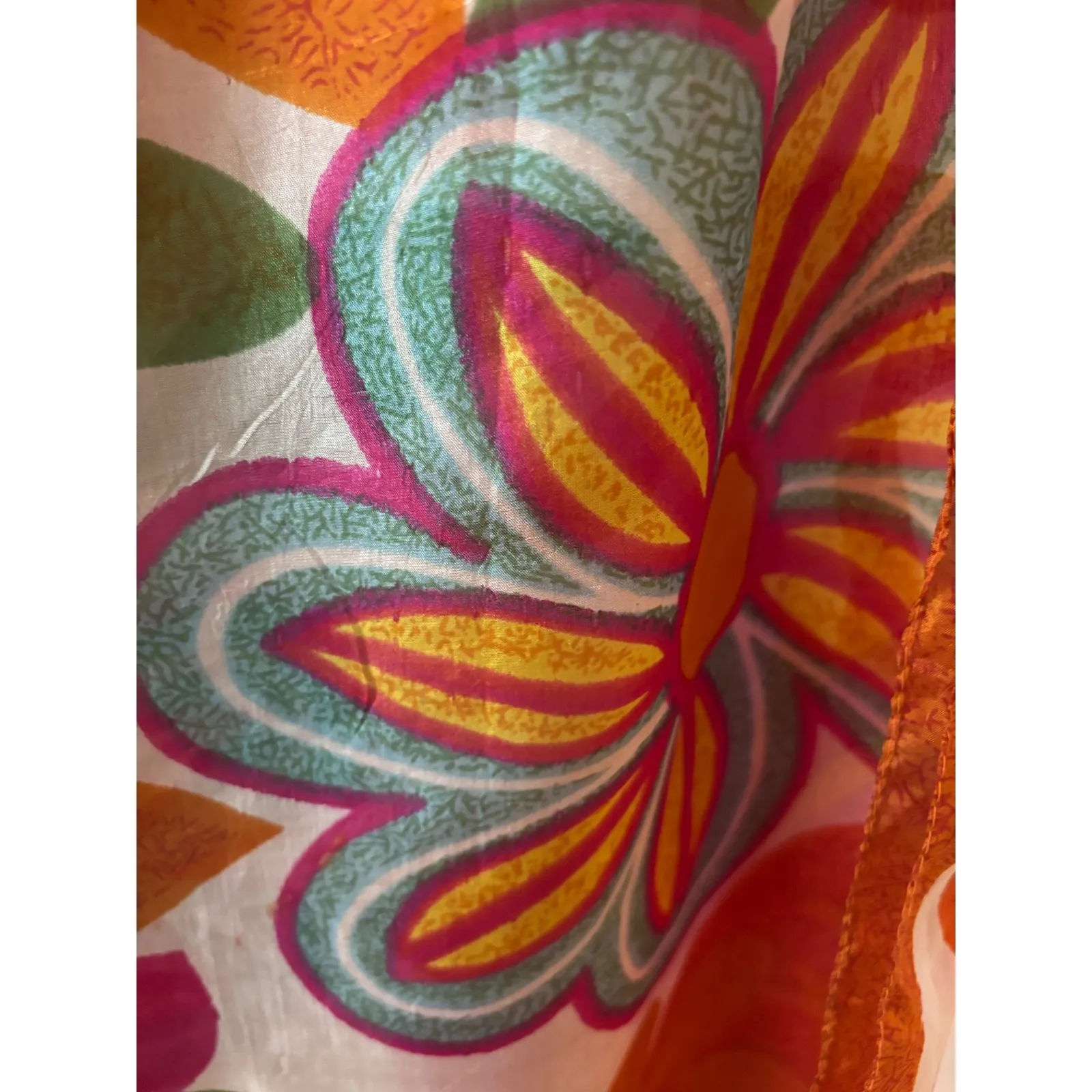 Binoux Terner Floral Silk Scarf Orange Pink Blue Green Women's Accessory - Image 2