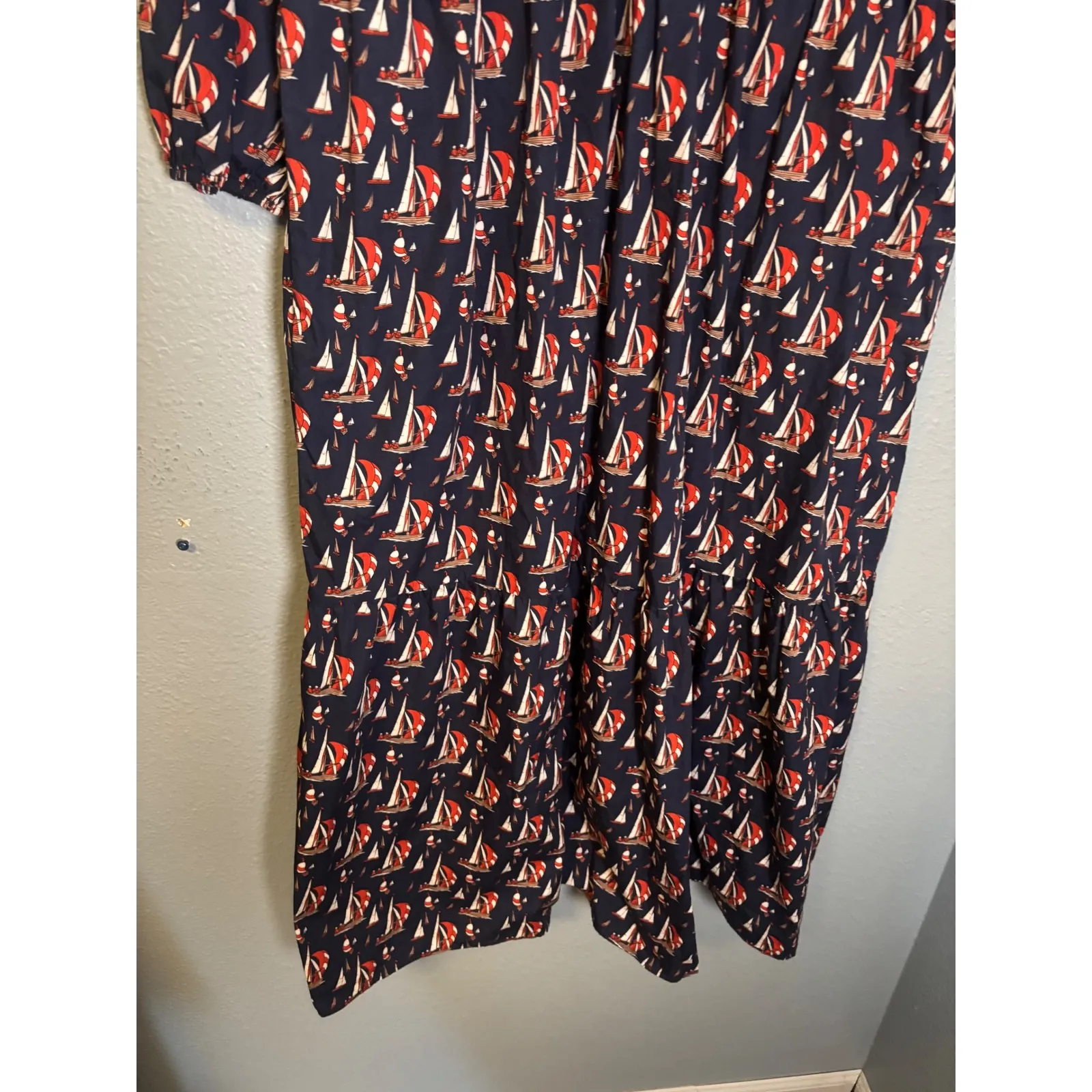 Anthropologie Maeve The Bettina Tiered Midi Dress Navy Sailboat Print Size XS - Image 5
