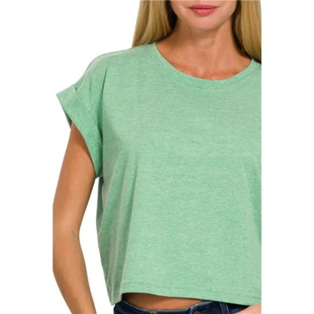 Zenana‎ Rolled Sleeve Crop T-Shirt - Image 3