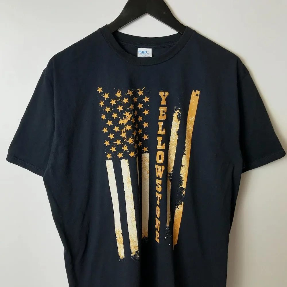 Yellowstone National Park T Shirt Classic Gold American Flag Graphic Tee - Image 8