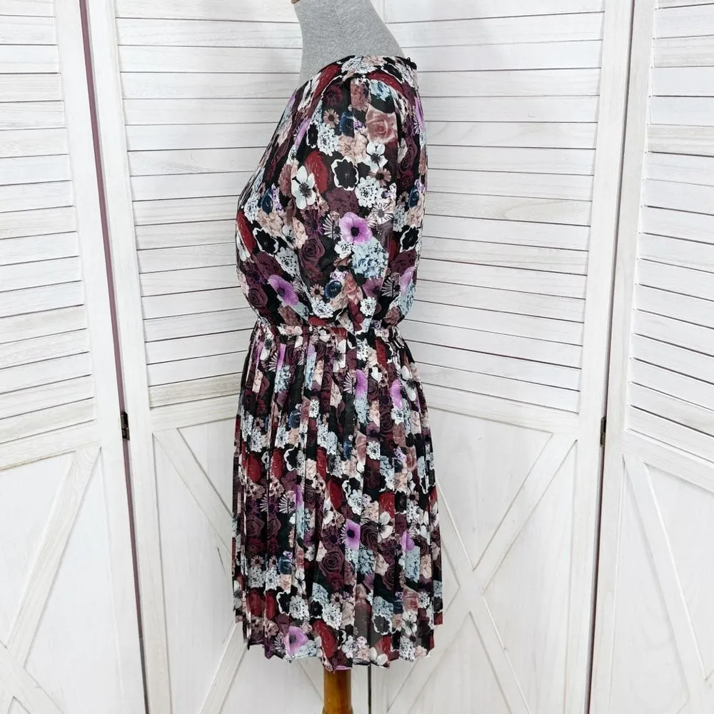 Pins‎ & Needles UO Floral Pleat Skirt Open Back Dress Black Multi Small - Image 3