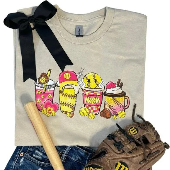 Softball Mom Cups X-Large Sand Women's Short Sleeve T-Shirt - Image 2