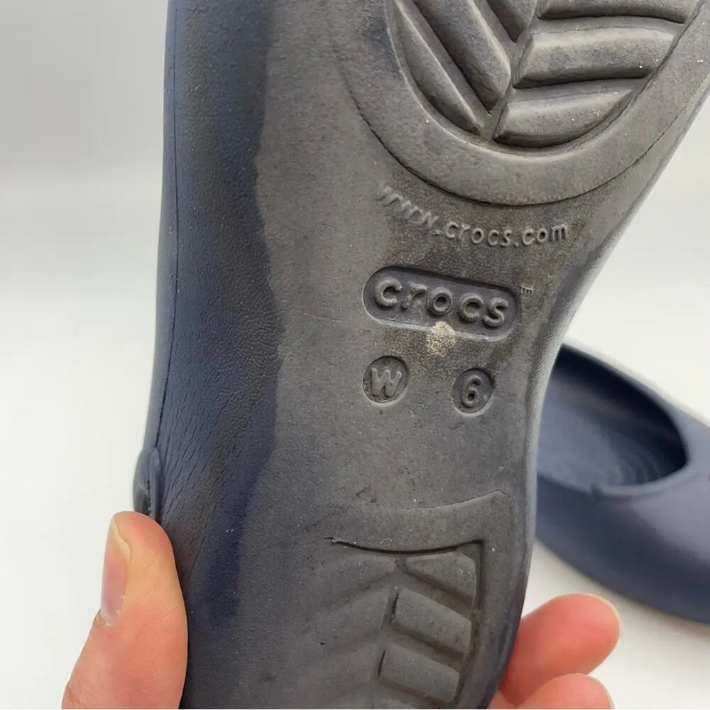 Crocs Navy Blue Slip On Flats Womens Comfort Shoes Sling Back Rubber Womens 6 - Image 6