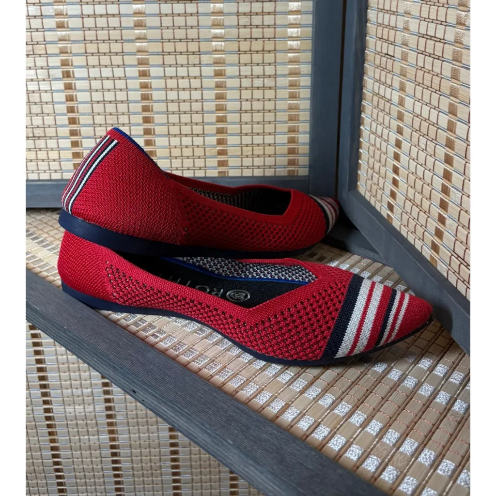 Retired Rothy's The Point in Cherry Red w/ Stripe Cap Toe - Image 4