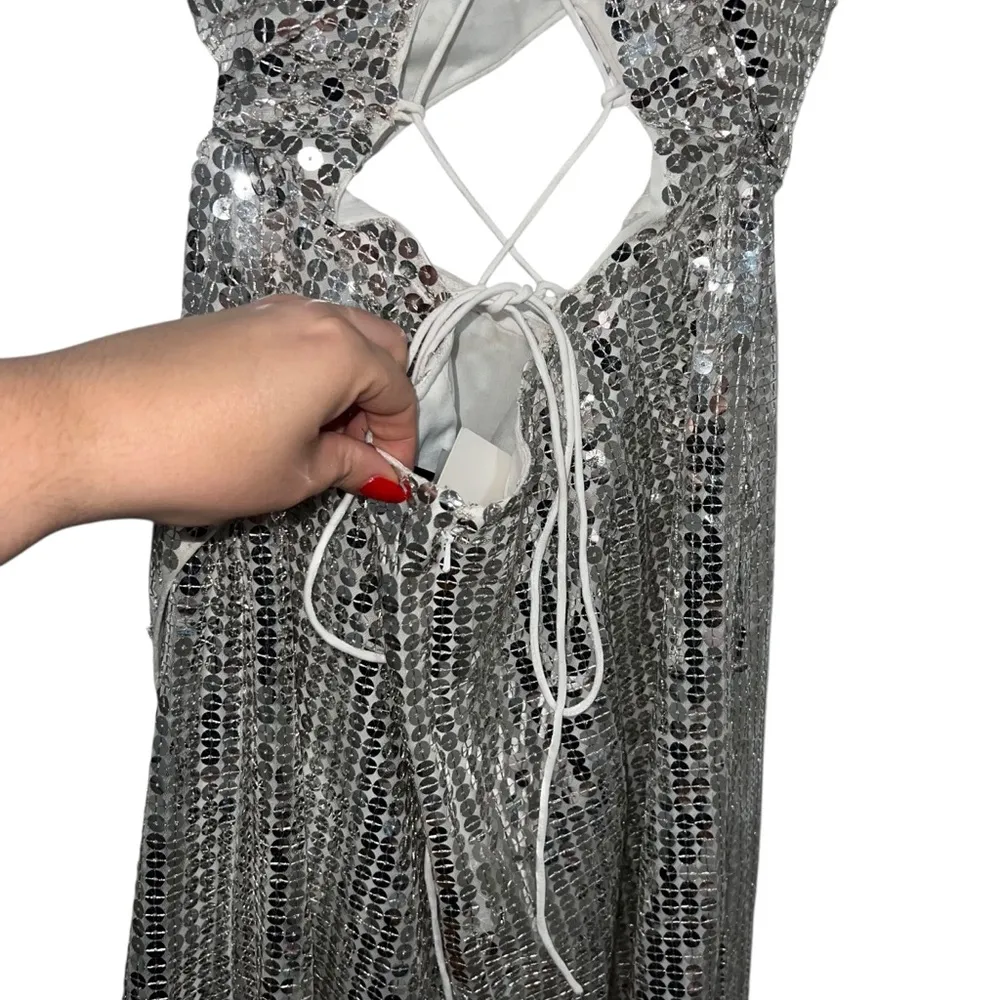 NEW NWT Majorelle Jovanna Sequin Embellished Cutout Maxi Gown In Silver - Image 9