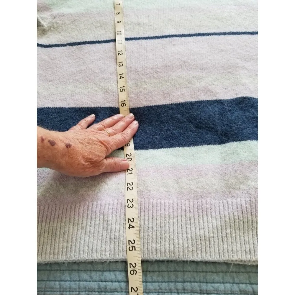 CASLON Crewneck Long Sleeve Sweater in Gray Blue Evie Stripe Womens Size XS - Image 5