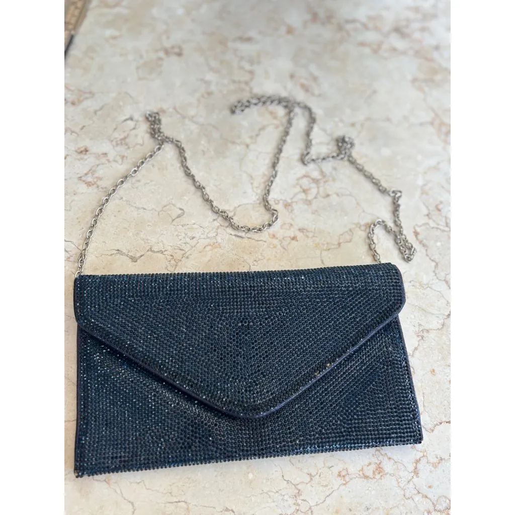 Lulu Townsend Blue Rhinestone Chain Envelope Clutch Bag - Image 3