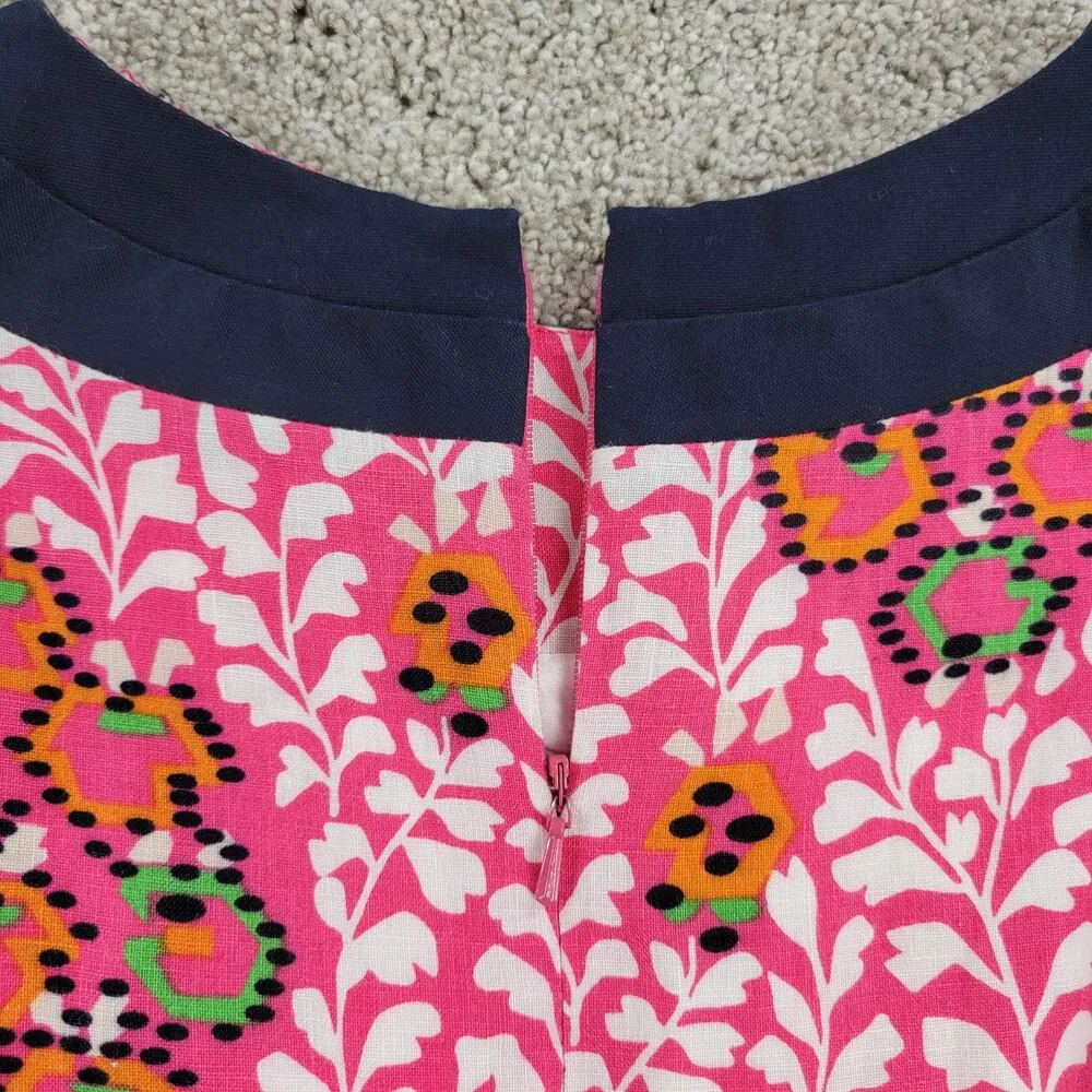 Tory Burch Womens Melanie Dress 2 Pink Linen Floral Sleeveless Gold Buttons - Image 5