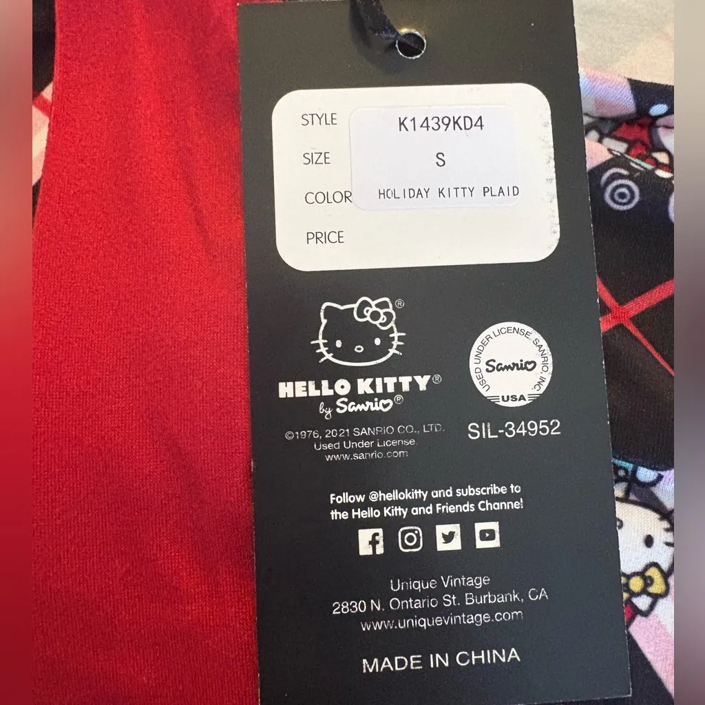 Hello Kitty x Unique Vintage Holiday Plaid Flare Tie Dress - Image 4