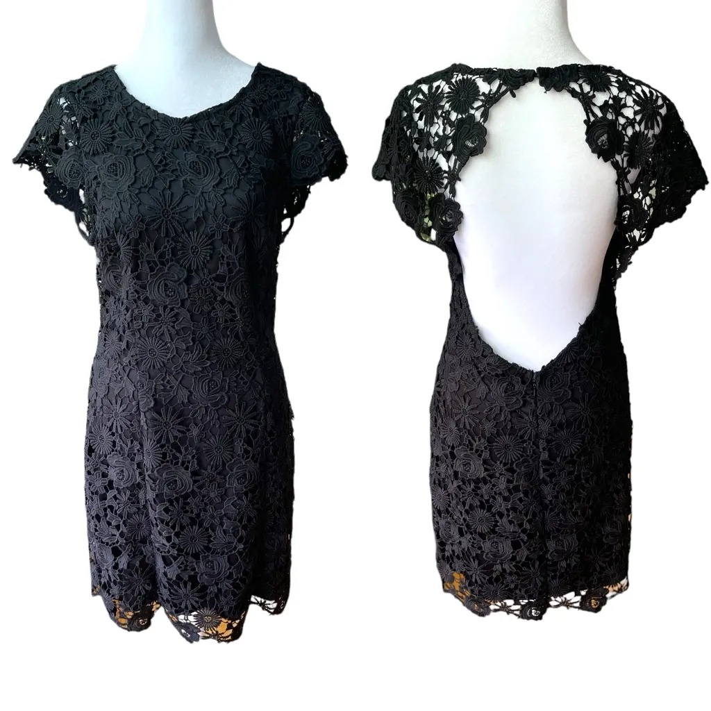 Lulus Black Lace Open Back Mini Dress Sz M Party Cocktail Evening Formal - Image 2