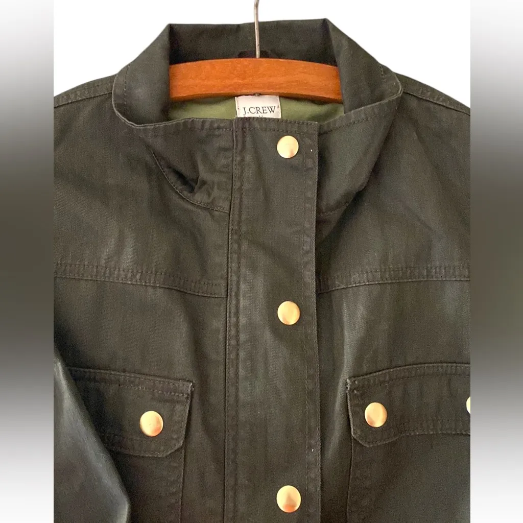 J. Crew Resin-Coated Twill Field Jacket, Mossy Brown Green sz M - Image 8