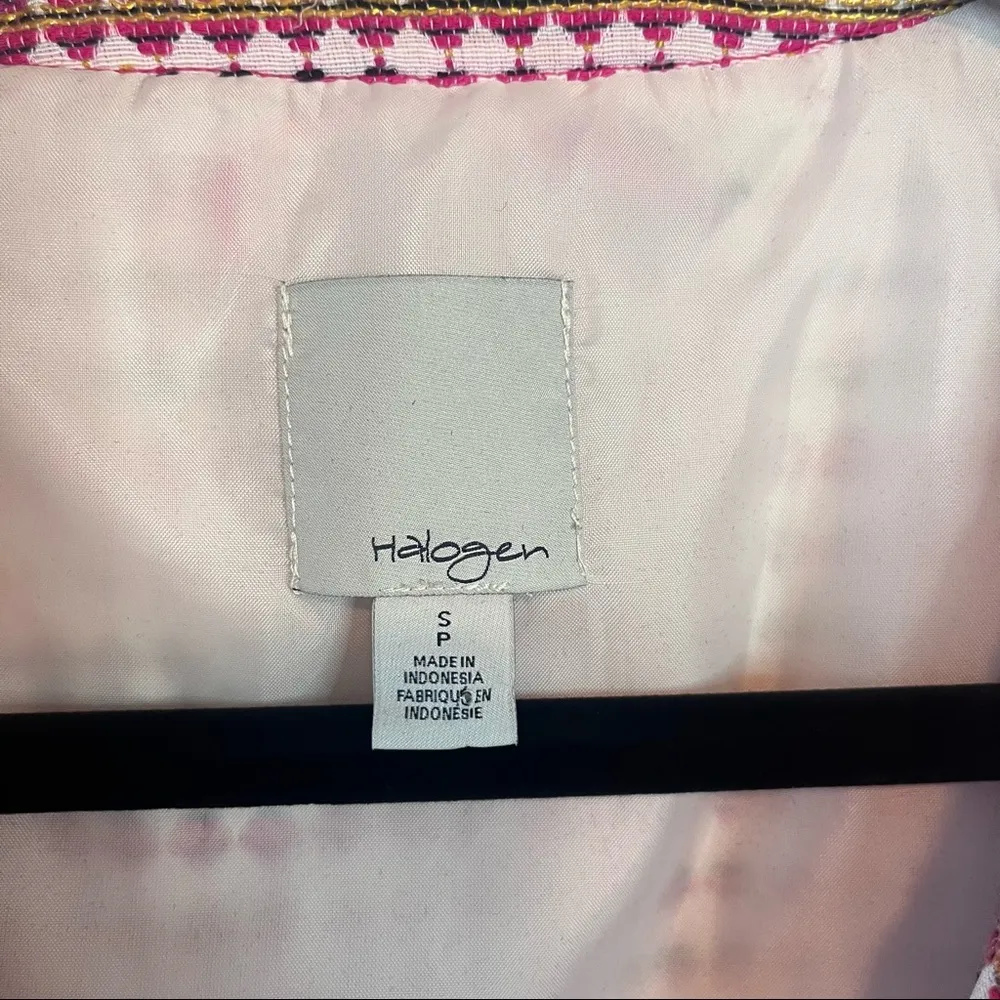 Halogen Pink Tweed Cotton Cropped Tribal Moto Blazer - Image 6