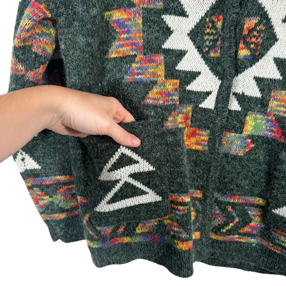 Tivoli of Ireland Western Aztec Cardigan Sweater Angora Blend Western Womens Sm Green - Image 2
