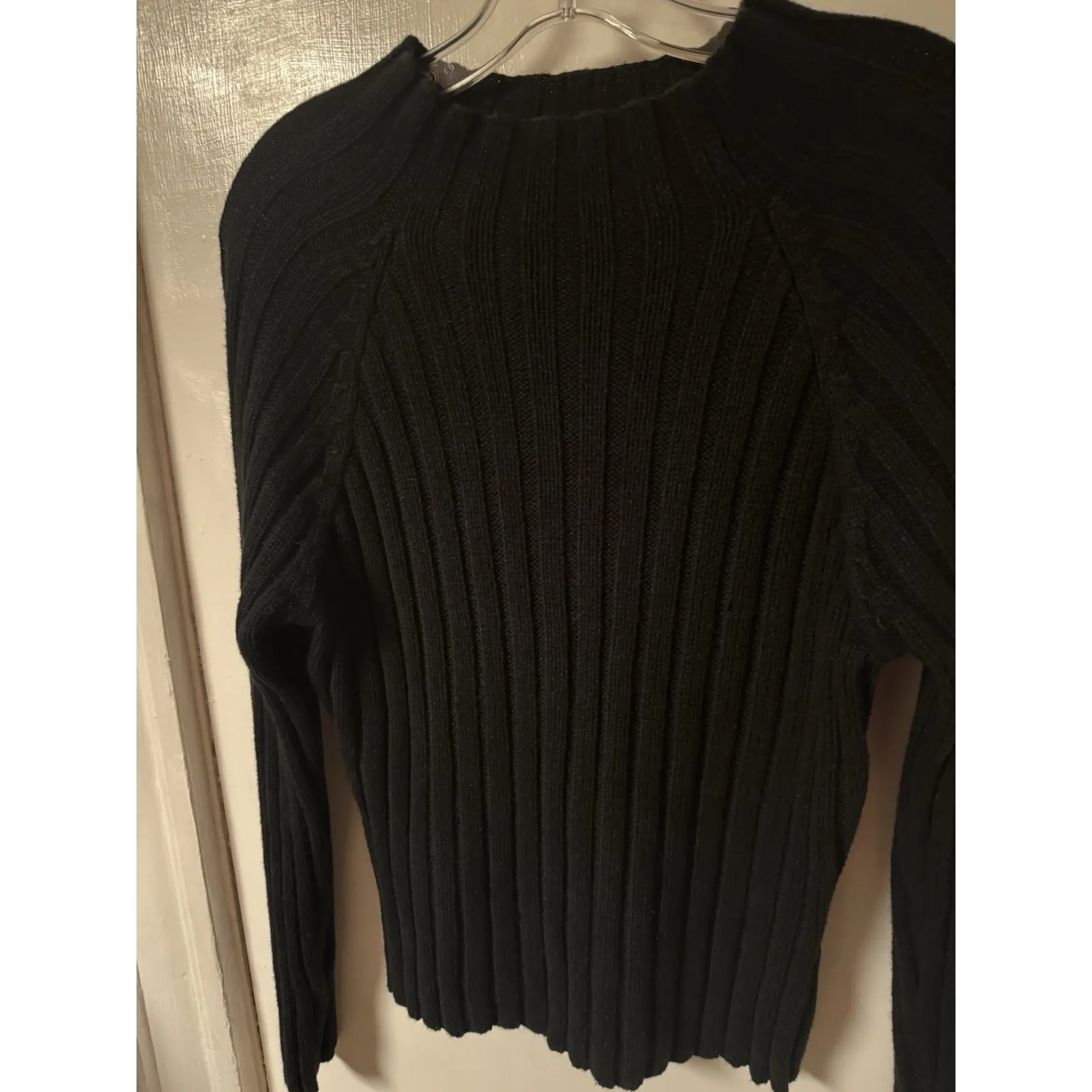 Vintage 1980s Herman Geist Women's Black Ribbed Mock Neck Sweater Size M - Image 5