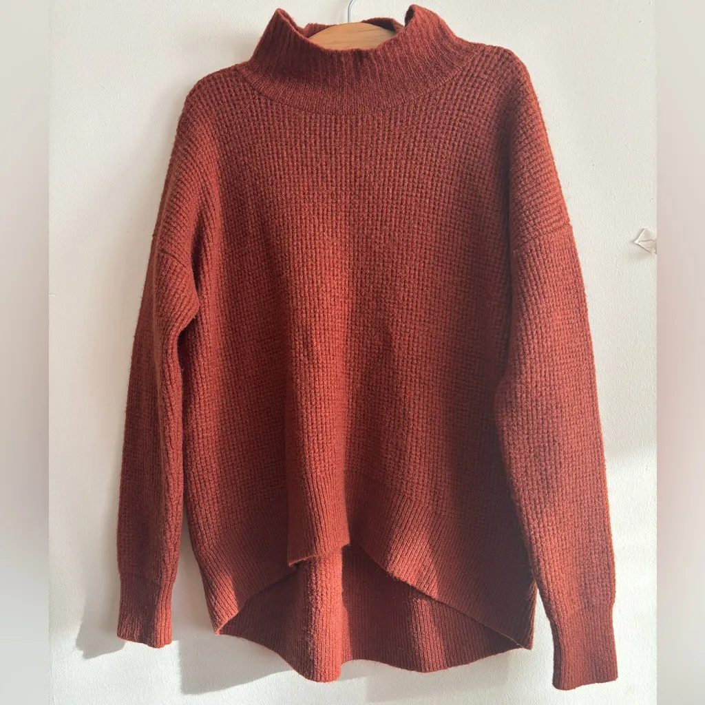 Madewell 1937 Brick Red Womens Turtleneck Waffle Knit Long Sleeve Sweater Size M - Image 3