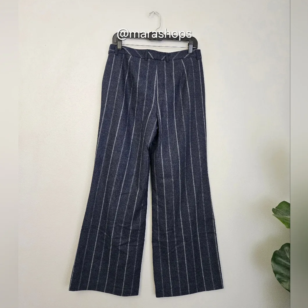 Madeleine Wide Pinstripe Trousers Blue Size 8P - Image 8