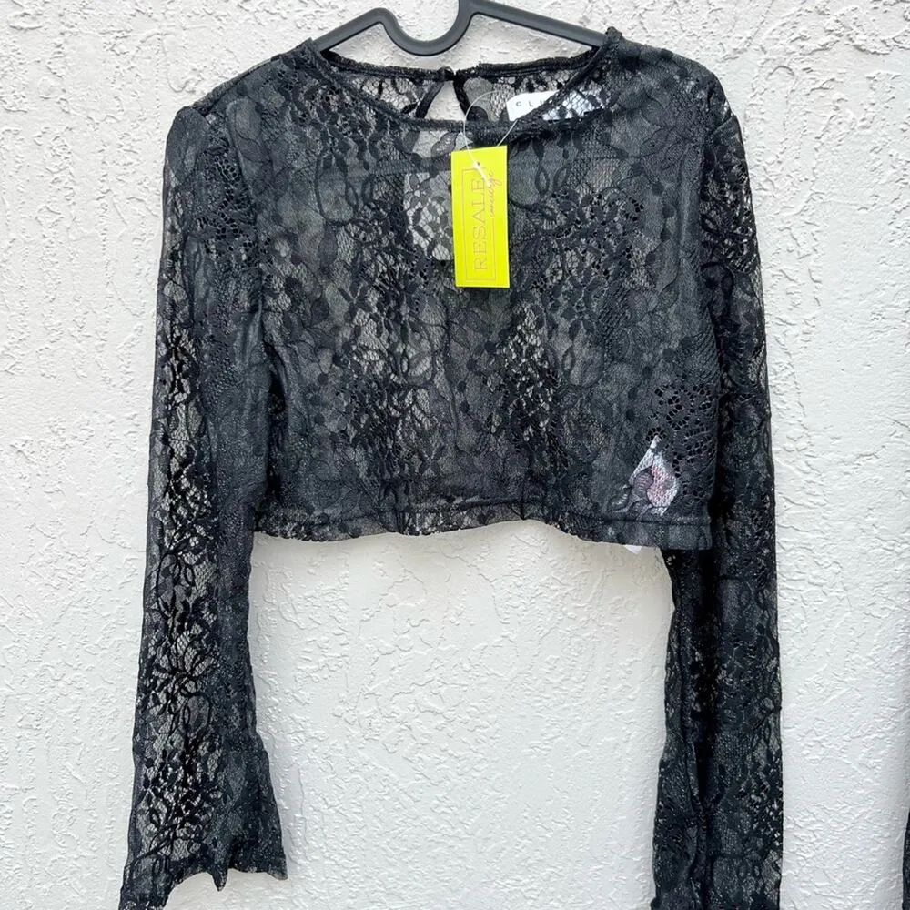 Club L London sheer perfection lace set pants crop top size 2 US - Image 5