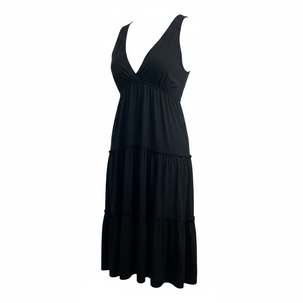 Raviya Dress Small Black Tiered Layered Maxi Swim Cover Up Boho Resort Style - Image 3