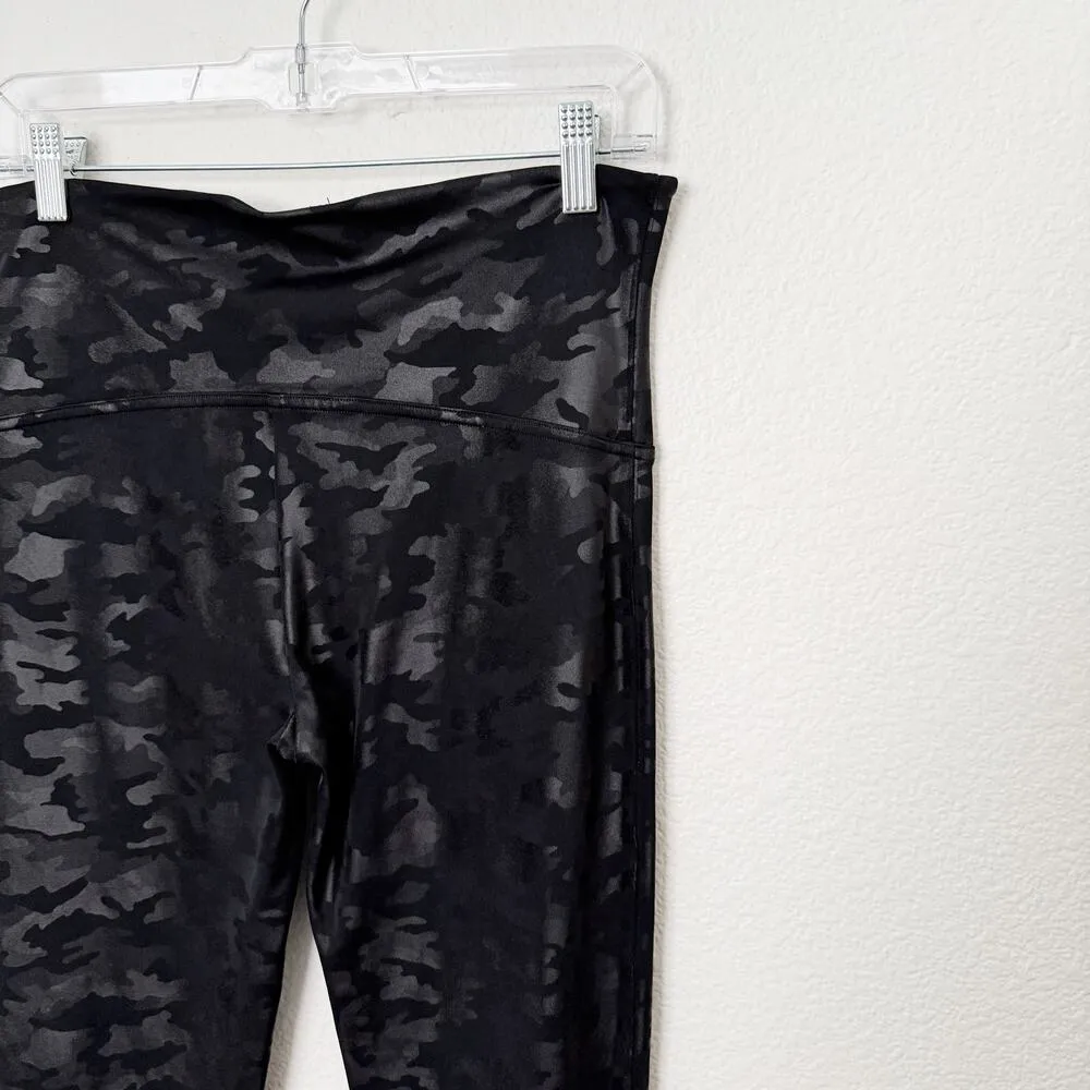 [SPANX] Faux Leather Camo Print Black Matte High Rise Shaping Leggings Size XL - Image 6