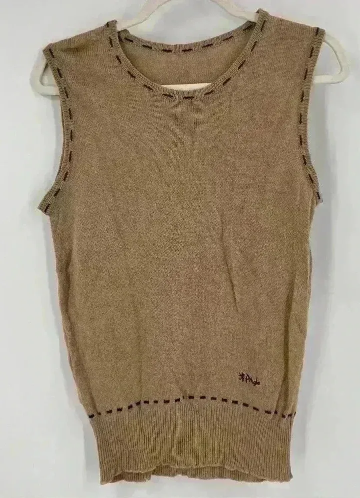 Pringle Embroidered Logo Lightweight Wool Sleeveless Vest Top Size Small Tan - Image 1