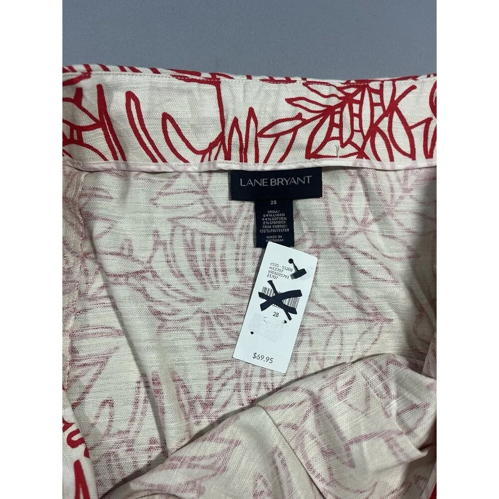 Lane Bryant Linen Leaf Print Pleated Skirt Pockets Swing A-Line Plus 28 NWT - Image 6