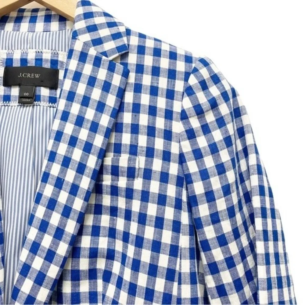 J. Crew Blue Gingham Campbell Linen Blazer Preppy Check Jacket Women’s Size 00 - Image 6
