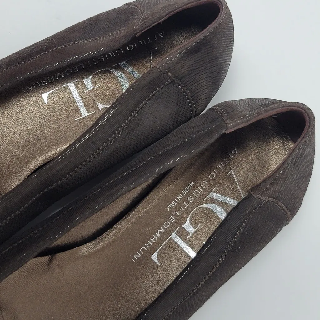 AGL Attilio Giusti Leombruni Brown Suede Patent Leather Slip On Ballet Flats 40 Size 9 - Image 8